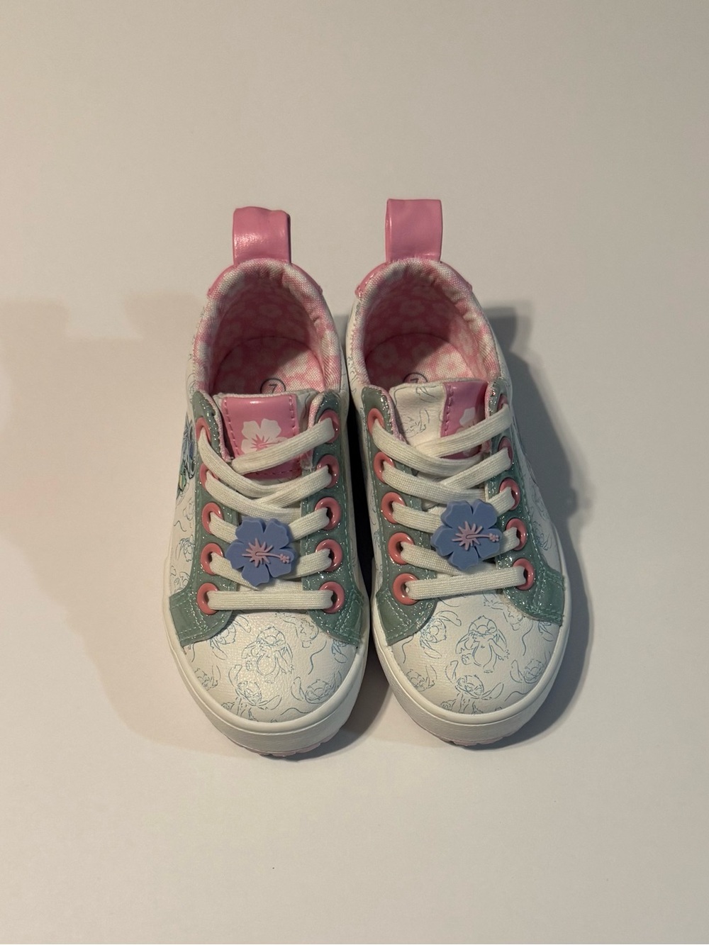 Disney Stitch Girl’s Floral Lace-Up Sneakers in Pink and Mint